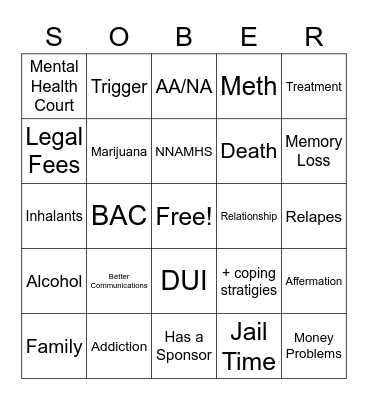 SUBSTANCE ABUSE Bingo Card