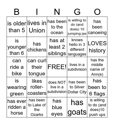 Someone who..... Bingo Card