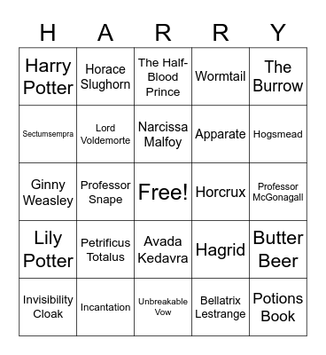 HARRY POTTER BINGO! Bingo Card