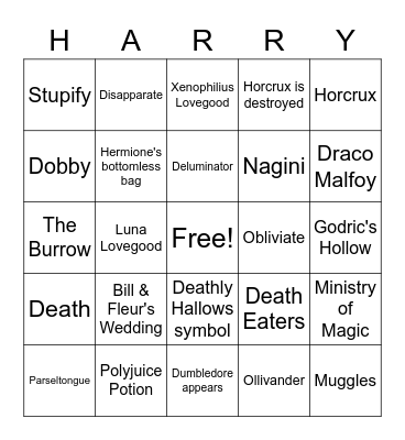 Harry Potter and the Deathly Hallows Pt 1 Bingo Card