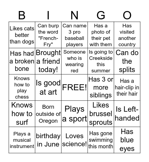 WyldLife Human Bingo Card