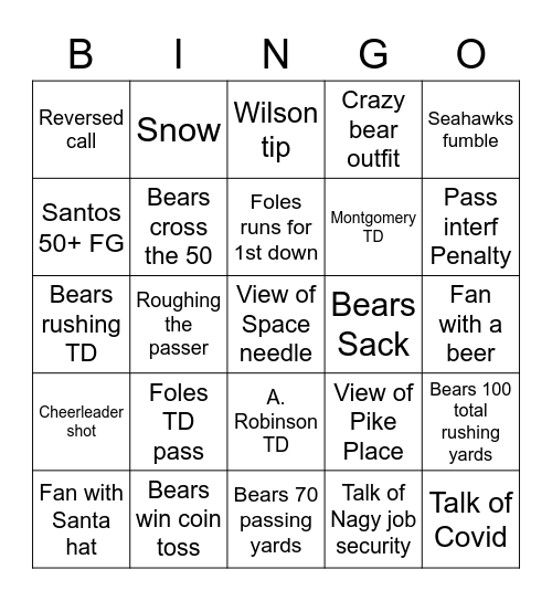 Bears Bingo Card