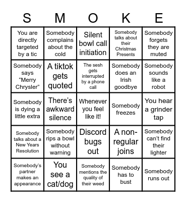 Take a Hit When Bingo Card
