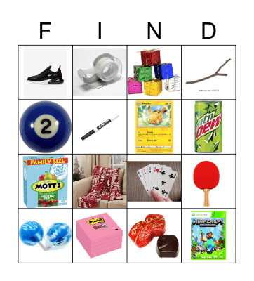 Items Find Bingo Card