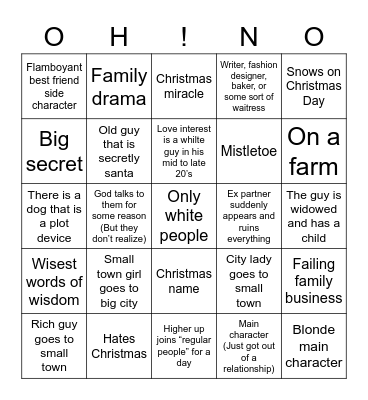 Hallmark movies Bingo Card