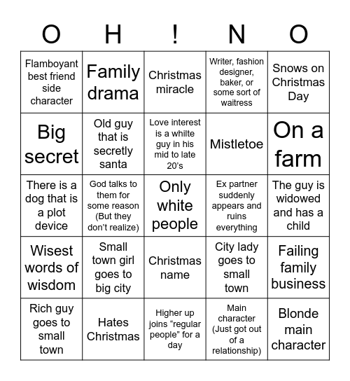 Hallmark movies Bingo Card