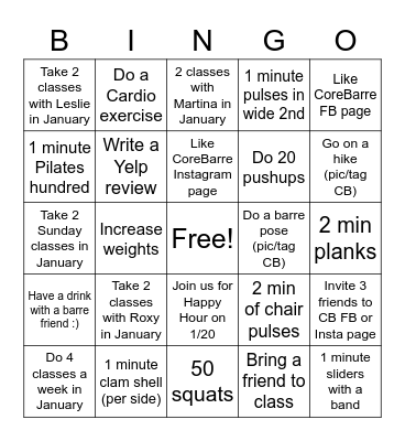 CORE BARRE BINGO 2022 Bingo Card