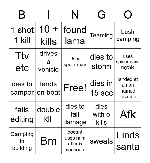 Untitled Bingo Card