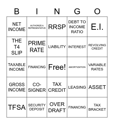 Financial Literacy Bingo Card