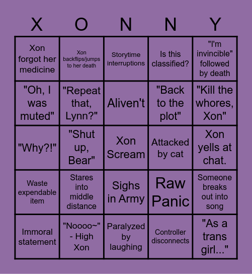 Xonlic Bingo Card