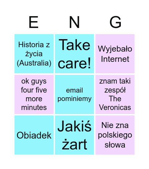 Endrju Angielski BINGO Card