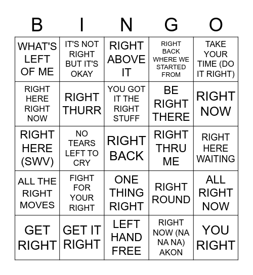LEFT, RIGHT Bingo Card