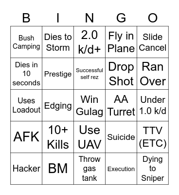 Warzone Bingo Card