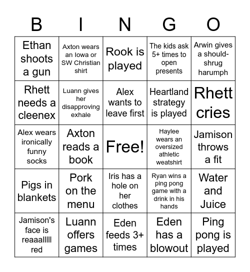 Spronk Christmas Bingo Card