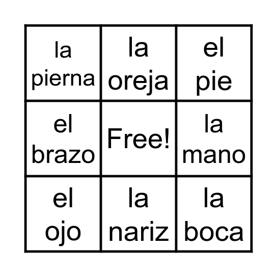 El cuerpo Bingo Card