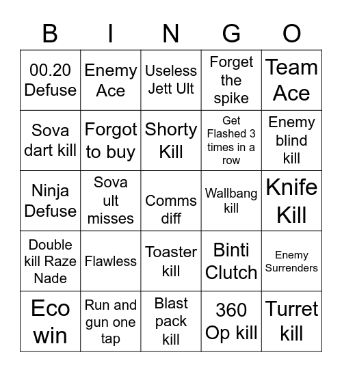 Valorant Bingo Card