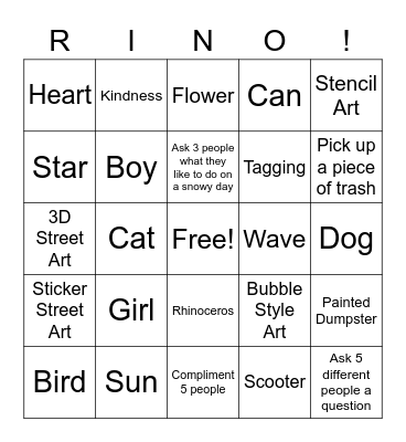 RiNo Street Art Fun Bingo Card