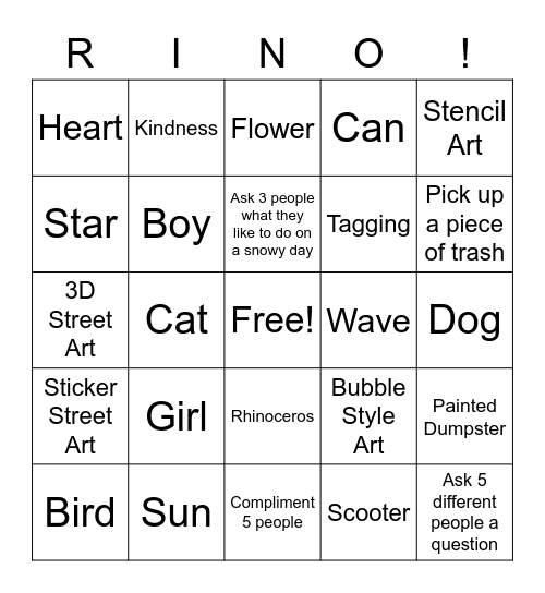 RiNo Street Art Fun Bingo Card