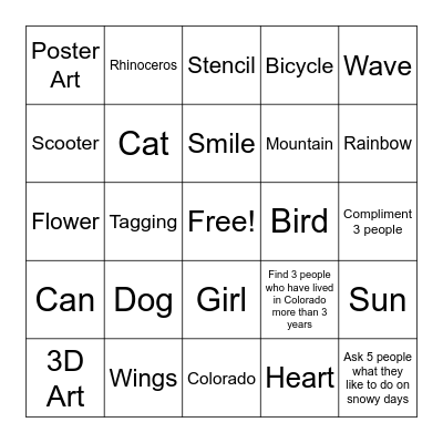 RiNo Street Art Bingo Card