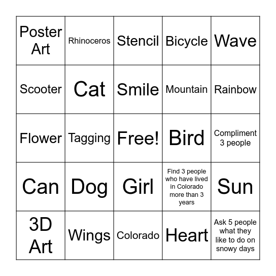 RiNo Street Art Bingo Card