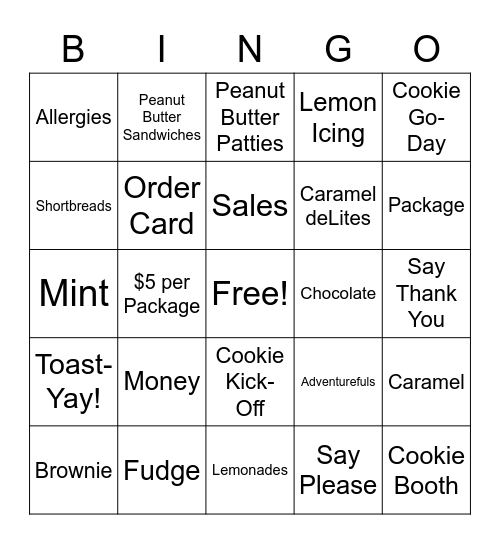 Cookie Bingo Card