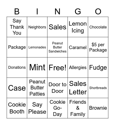 Cookie Bingo Card