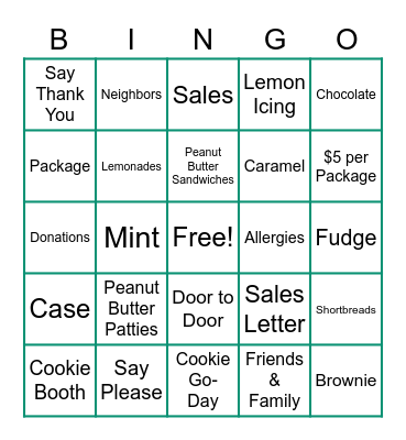 Cookie Bingo Card