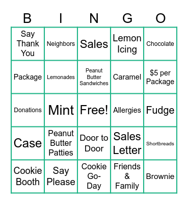 Cookie Bingo Card