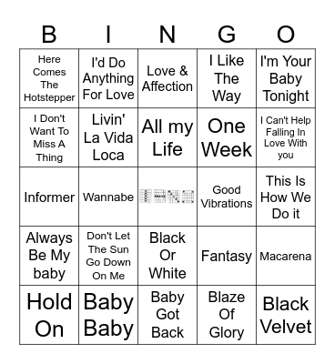 90's #1's Hits Bingo Card