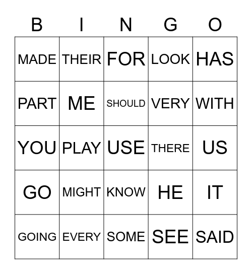 SIGHT WWORDS Bingo Card