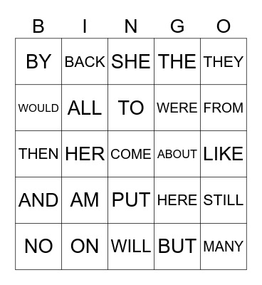 SIGHT WORDS Bingo Card