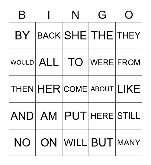 SIGHT WORDS Bingo Card