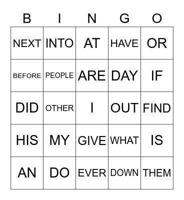 SIGHT WORDS Bingo Card