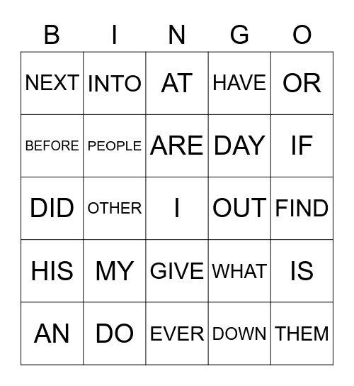 SIGHT WORDS Bingo Card