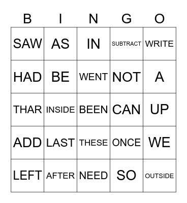 SIGHT WORDS Bingo Card