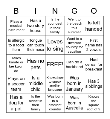 Get to know you-1 Bingo Card