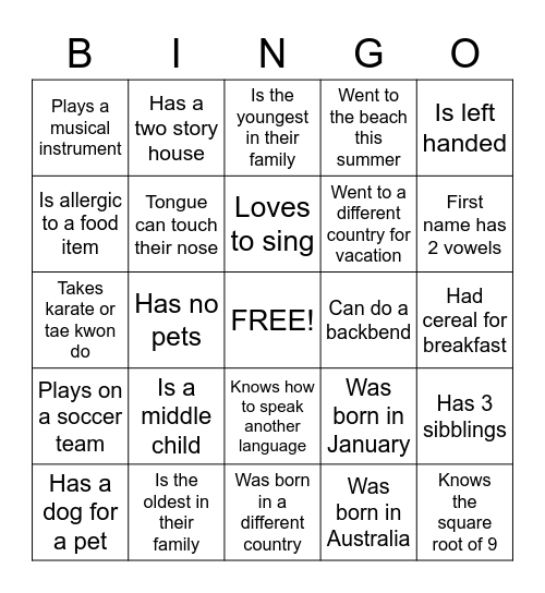Get to know you-1 Bingo Card