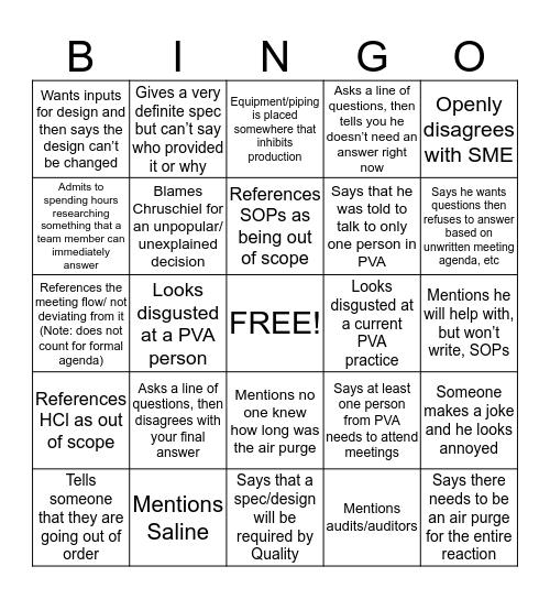 PVA Bingo Card