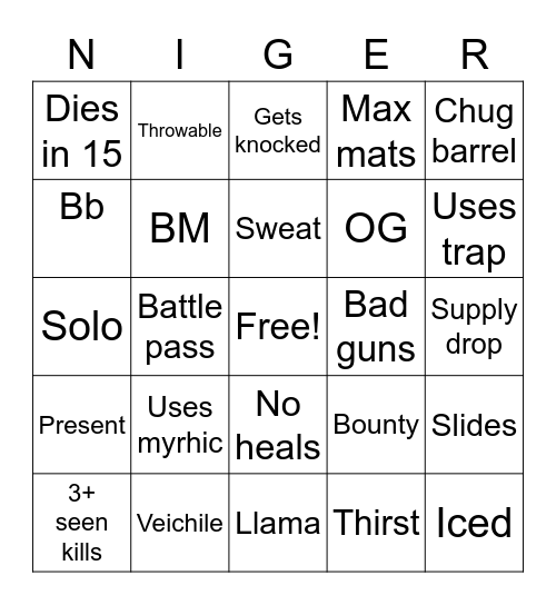 Coom Bingo Card