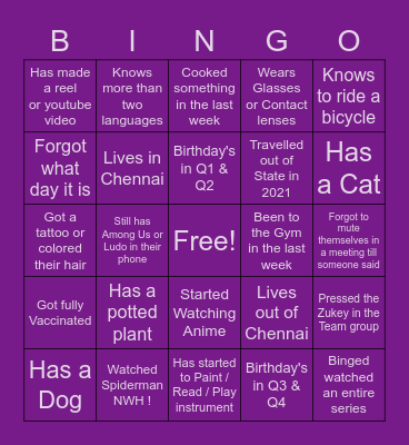 Virtual Engagement Q4 BINGO Card