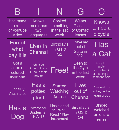 Virtual Engagement Q4 BINGO Card