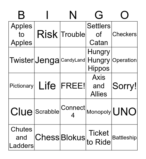 Game Bingo  Bingo Card