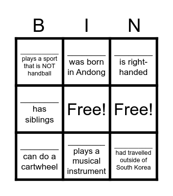 Shared Experience Bingo Card