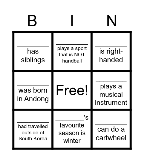 Shared Experience Bingo Card