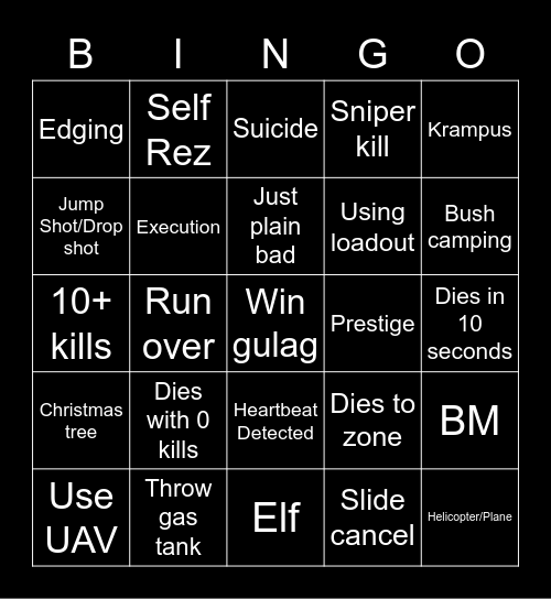 Warzone solo bingo Card