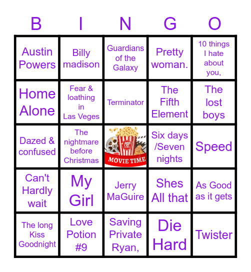 Jessie's Movie Night Bingo Card