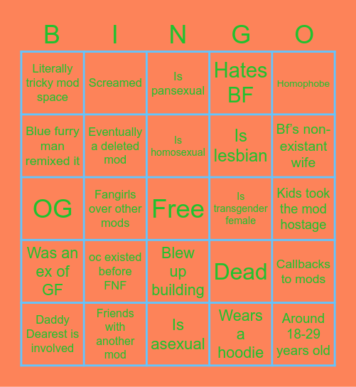 FNF Mod Character Bingo Card