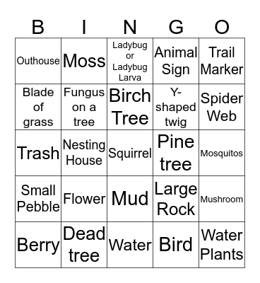 Creamer's Nature Hike Bingo Card