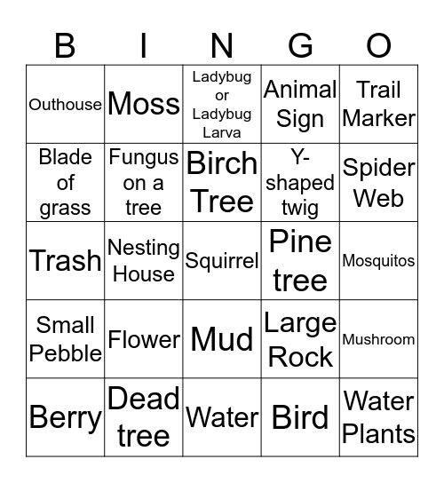 Creamer's Nature Hike Bingo Card