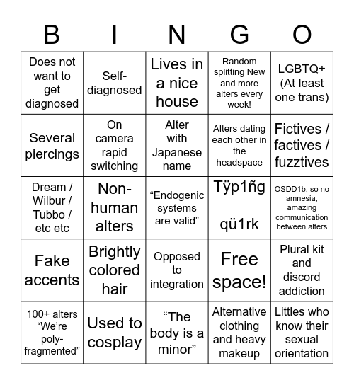 TikTok DID checklist Bingo Card